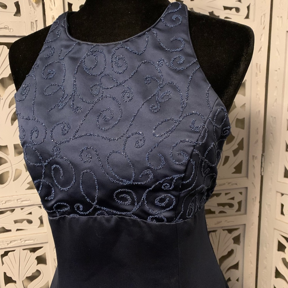 ROBERTA DESIGNS NICE NAVY BLUE SATIN PUFFY FORMAL PROM HOMECOMING DRESS - Picture 3 of 9